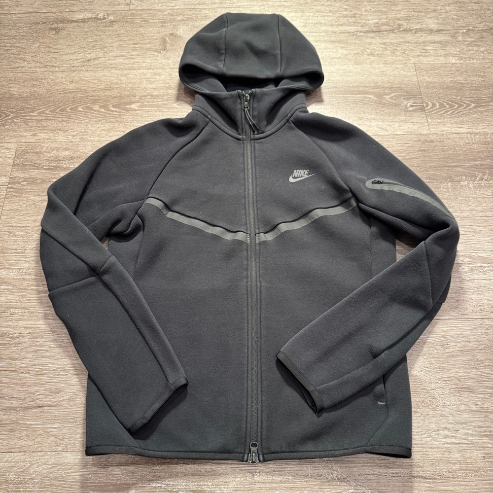 Nike Tech Hoodie Mens Small Black Fleece Cotton Windrunner HV0949-010 Zip Up